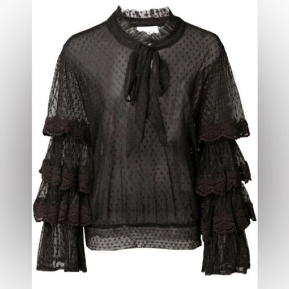 MISA Los Angeles Tiered Sleeve Bow Blouse - Black Size XS - Picture 4 of 11